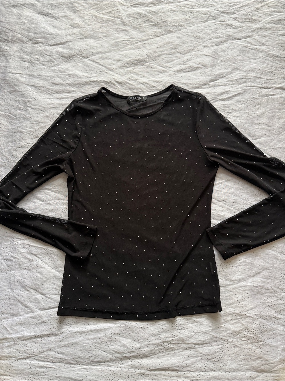 Liz & Sara Black Long-Sleeve Rhinestone Top for Women’s size S